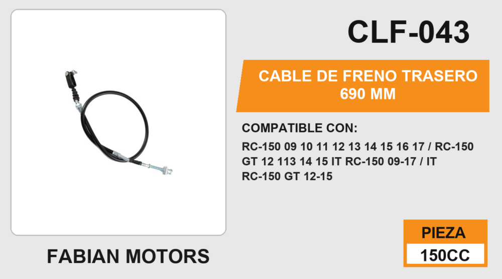 CABLE DE FRENO TRASERO 690mm Empaque (10 Piezas)