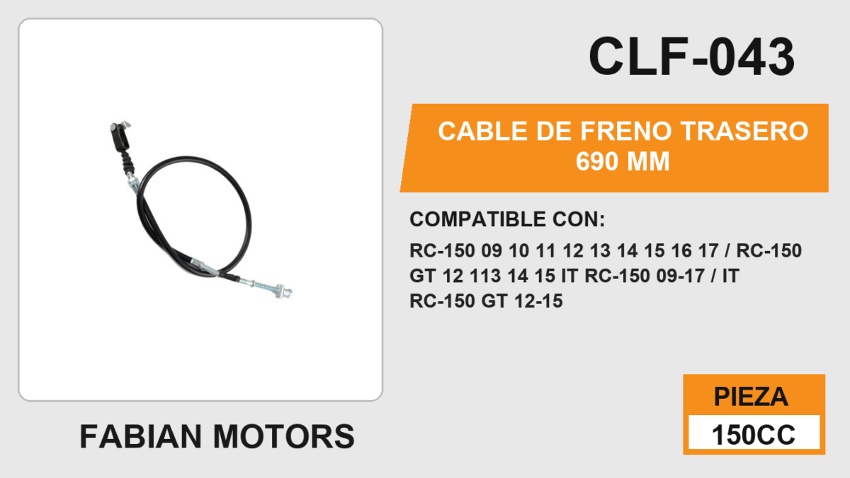 CABLE DE FRENO TRASERO 690mm Empaque (10 Piezas)