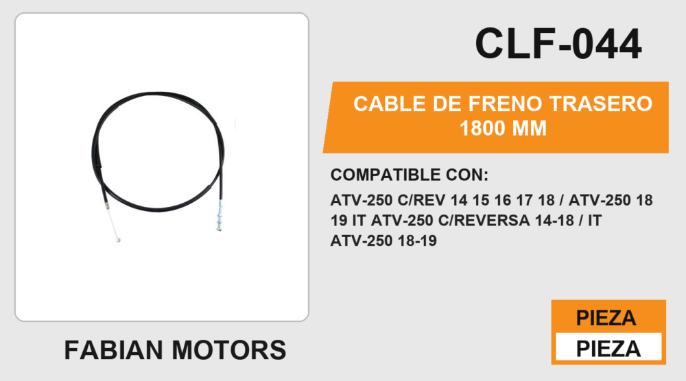 CABLE DE FRENO TRASERO 1800mm Empaque (10 Piezas)