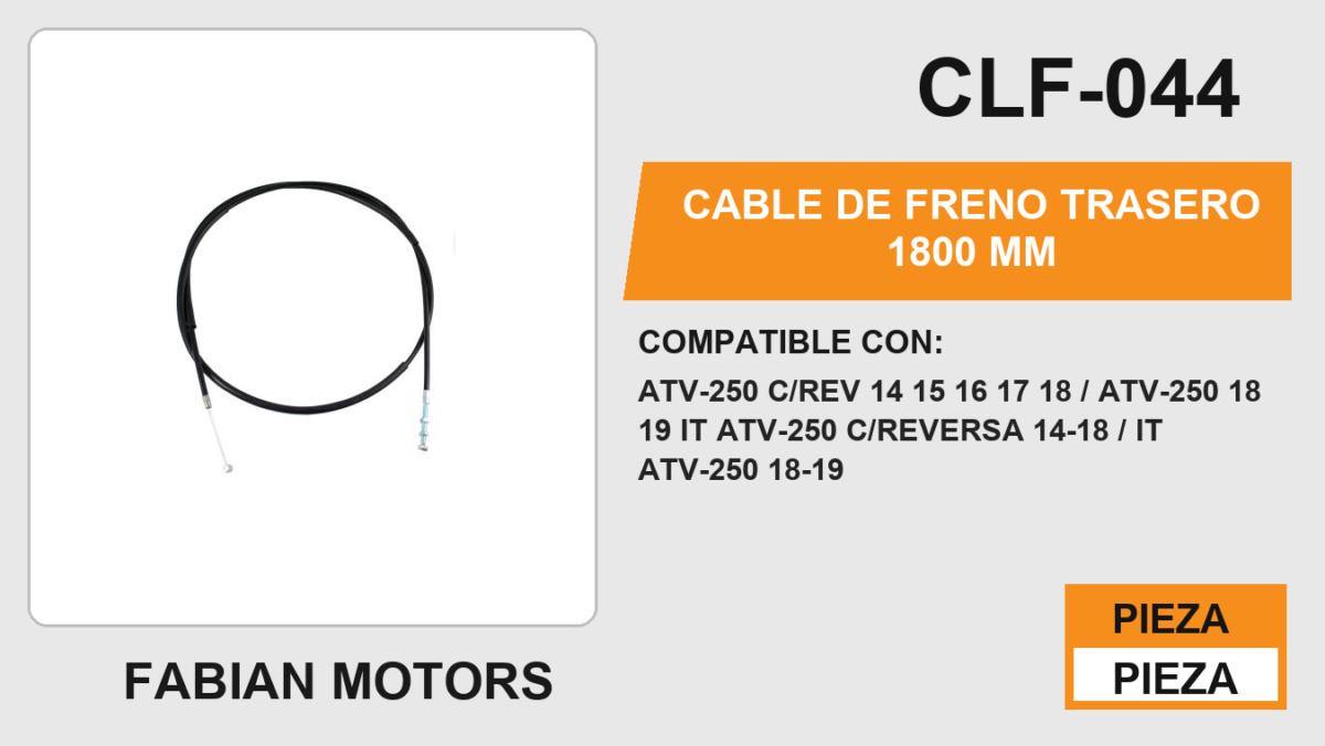 CABLE DE FRENO TRASERO 1800mm Empaque (10 Piezas)