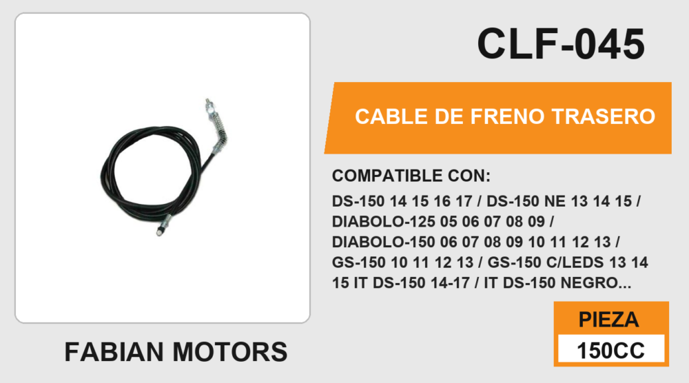 CABLE DE FRENO TRASERO Empaque (10 Piezas)