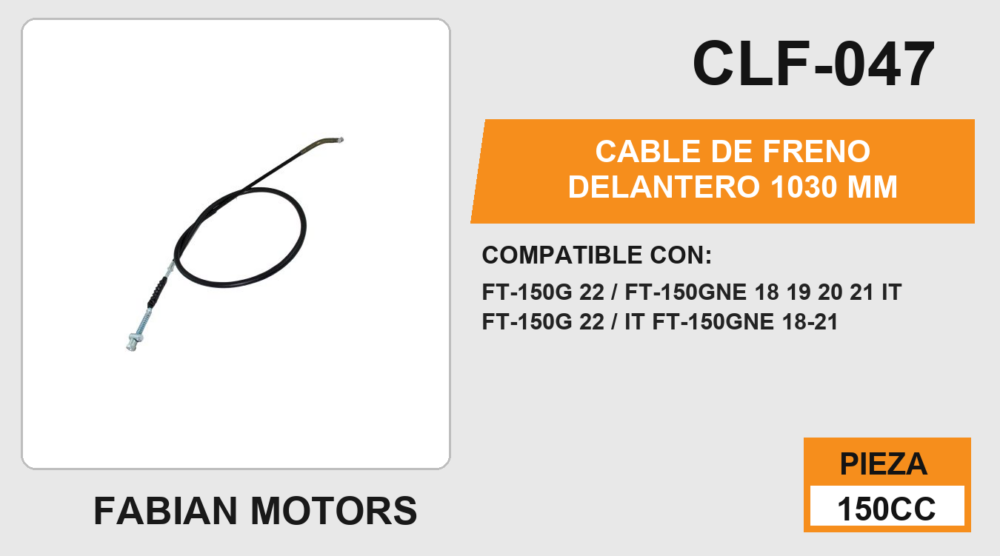 CABLE DE FRENO DELANTERO 1030mm Empaque (10 Piezas)