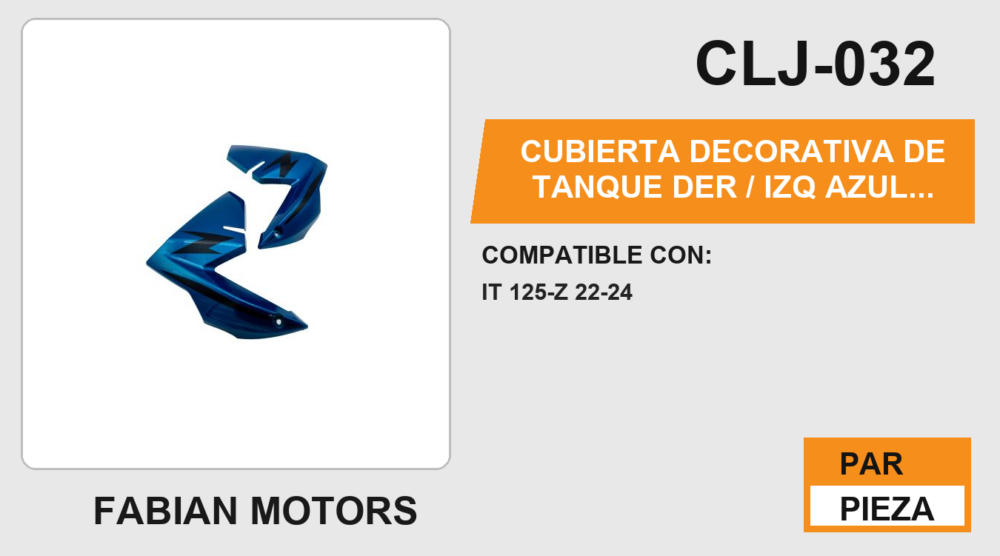 CUBIERTA DECORATIVA DE TANQUE DER / IZQ AZUL / NEGRO