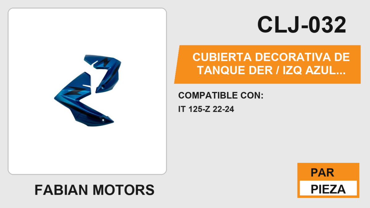 CUBIERTA DECORATIVA DE TANQUE DER / IZQ AZUL / NEGRO