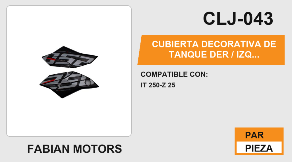 CUBIERTA DECORATIVA DE TANQUE DER / IZQ NEGRO/GRIS