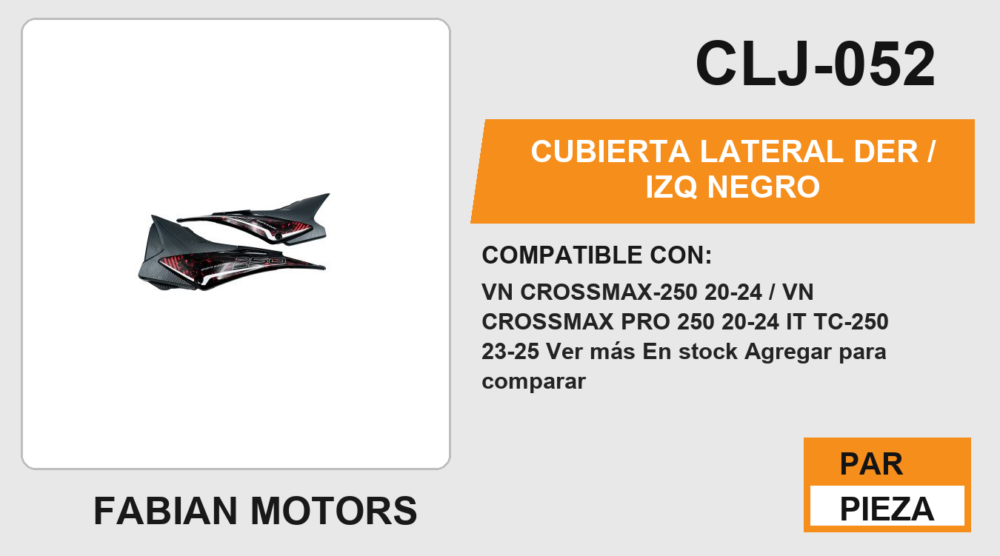 CUBIERTA LATERAL DER/IZQ NEGRO VN CROSSMAX-250 20-24/VN CROSSMAX PRO 250 20-24