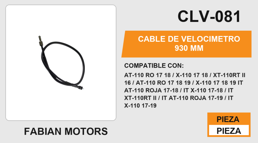 CABLE DE VELOCIMETRO 930mm Empaque (10 Piezas)