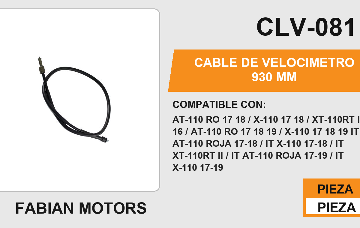 CABLE DE VELOCIMETRO 930mm Empaque (10 Piezas)