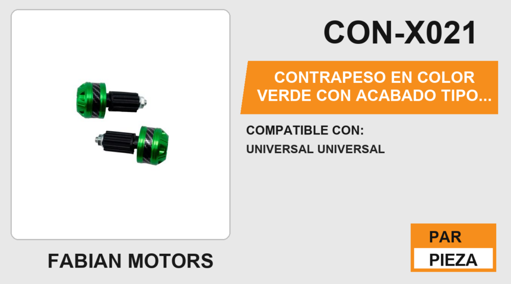 CONTRAPESO EN COLOR VERDE CON ACABADO TIPO FIBRA DE CARBONO