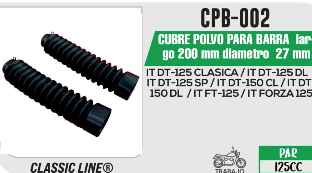 CUBRE POLVO PARA BARRA largo 200mm diametro 27mm