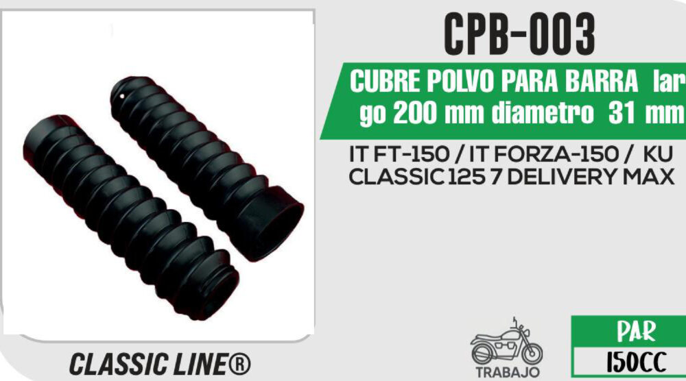 CUBRE POLVO PARA BARRA largo 200mm diametro 31mm