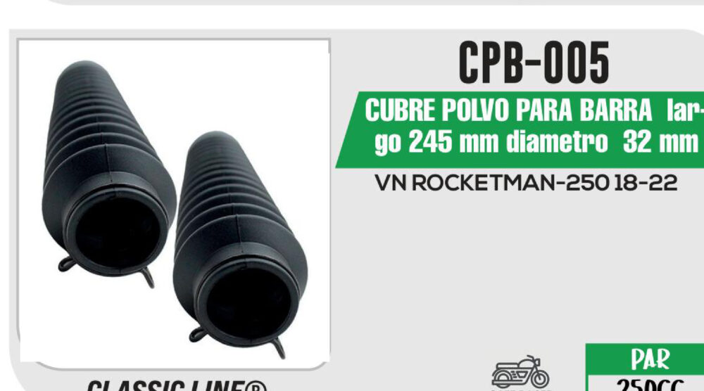 CUBRE POLVO PARA BARRA largo 245 mm diametro 32 mm