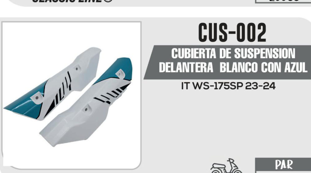 CUBIERTA DE SUSPENSION DELANTERA BLANCO CON AZUL
