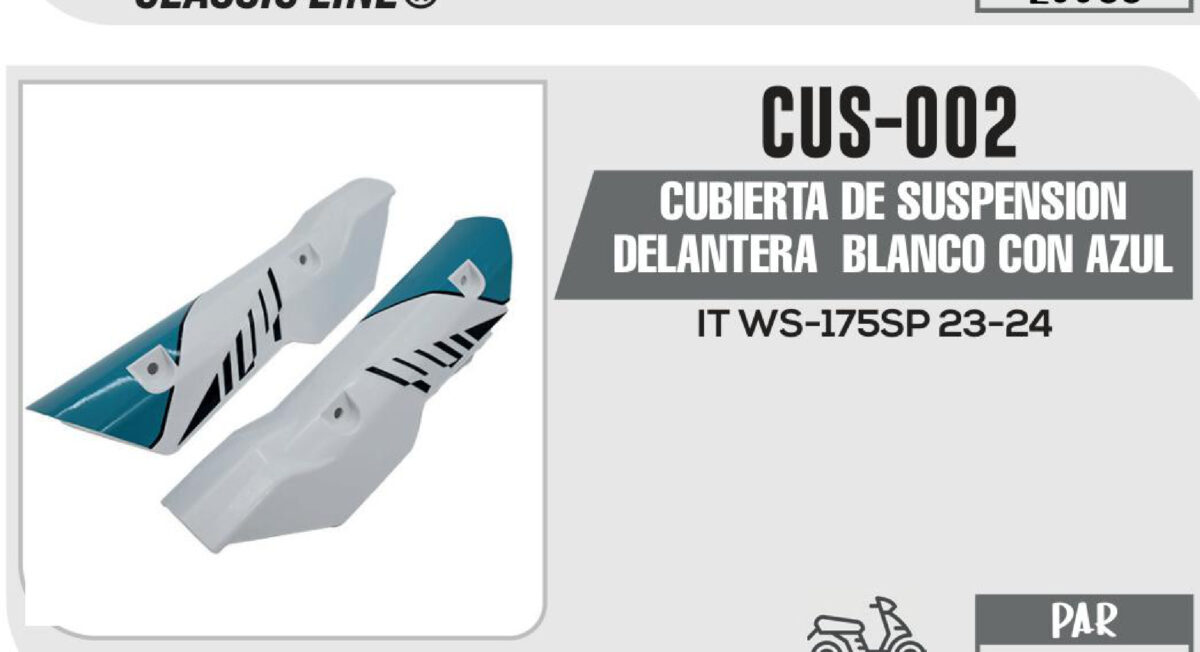 CUBIERTA DE SUSPENSION DELANTERA BLANCO CON AZUL