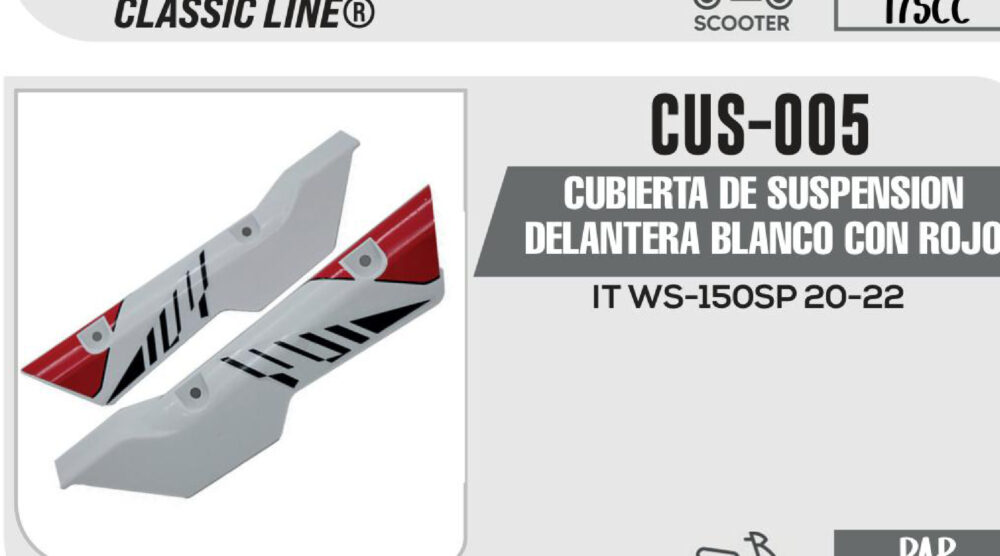 CUBIERTA DE SUSPENSION DELANTERA BLANCO CON ROJO