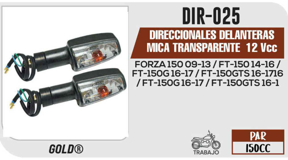 DIRECCIONALES DELANTERAS MICA TRANSPARENTE  12Vcc