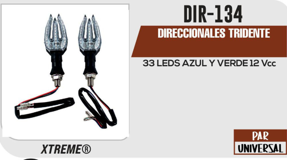 DIRECCIONALES TRIDENTE 33 LEDS AZUL Y VERDE 12Vcc