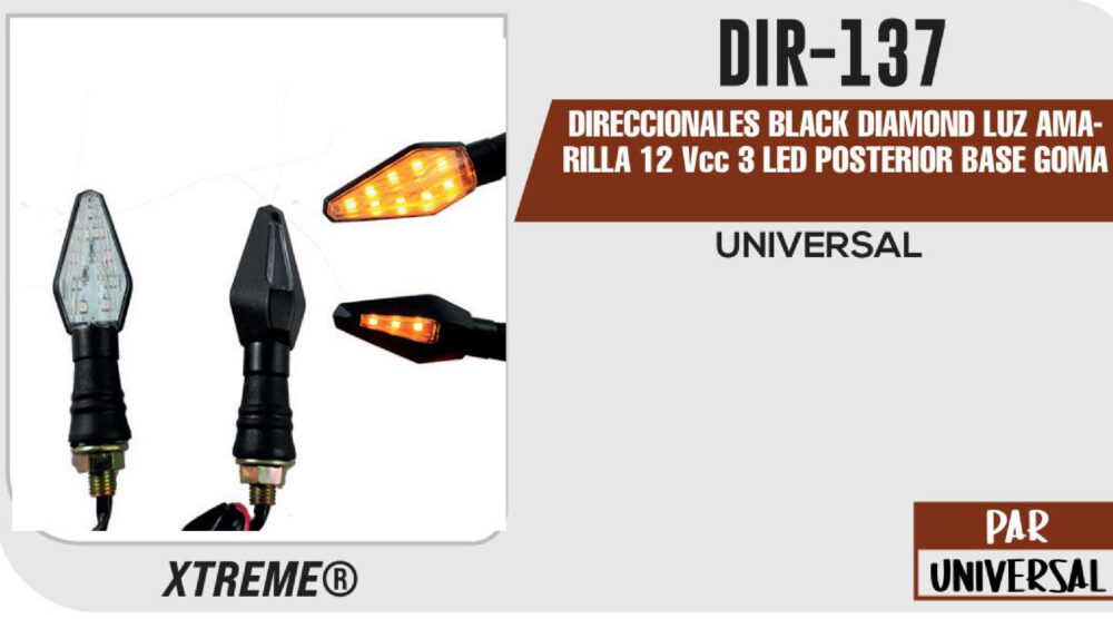 DIRECCIONALES BLACK DIAMOND LUZ AMARILLA 12Vcc 3 LED POSTERIOR BASE GOMA