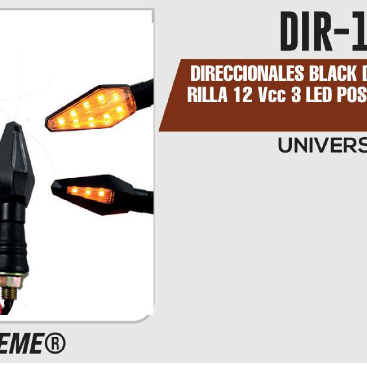 DIRECCIONALES BLACK DIAMOND LUZ AMARILLA 12Vcc 3 LED POSTERIOR BASE GOMA
