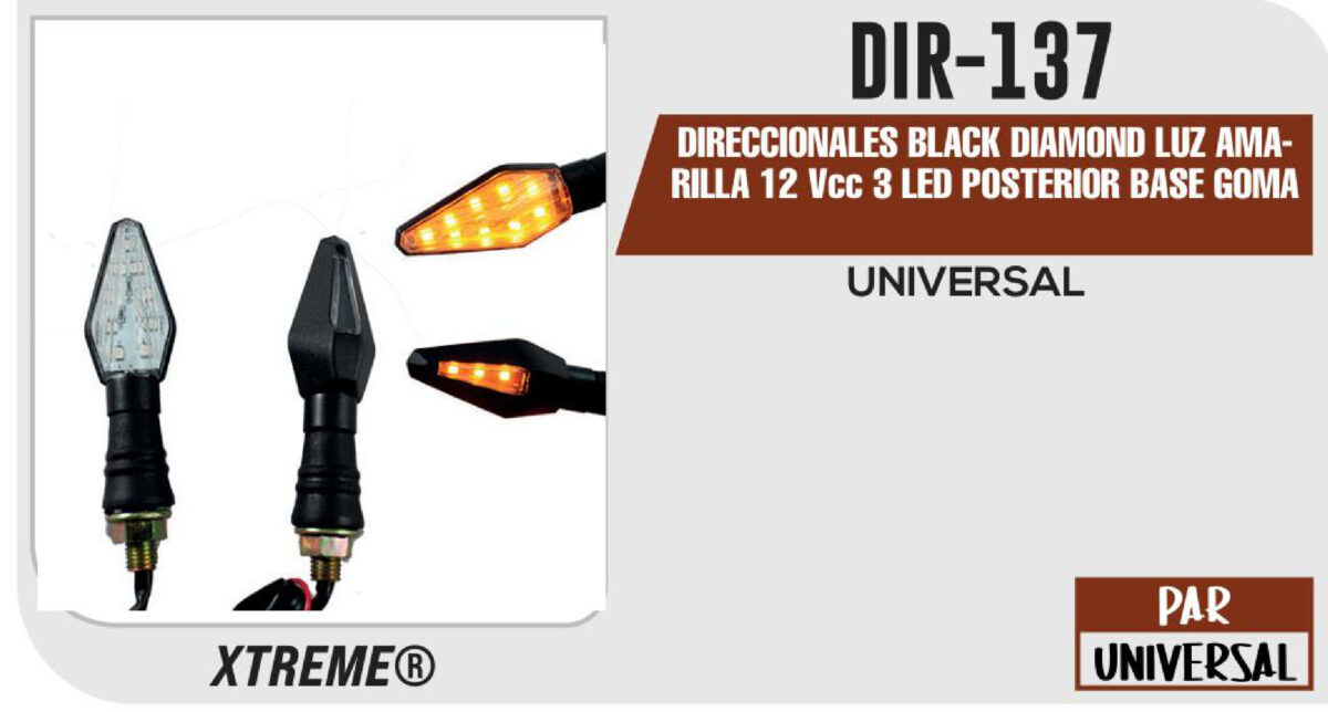 DIRECCIONALES BLACK DIAMOND LUZ AMARILLA 12Vcc 3 LED POSTERIOR BASE GOMA