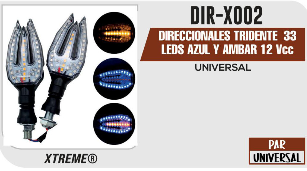 DIRECCIONALES TRIDENTE 33 LEDS AZUL Y VERDE 12Vcc