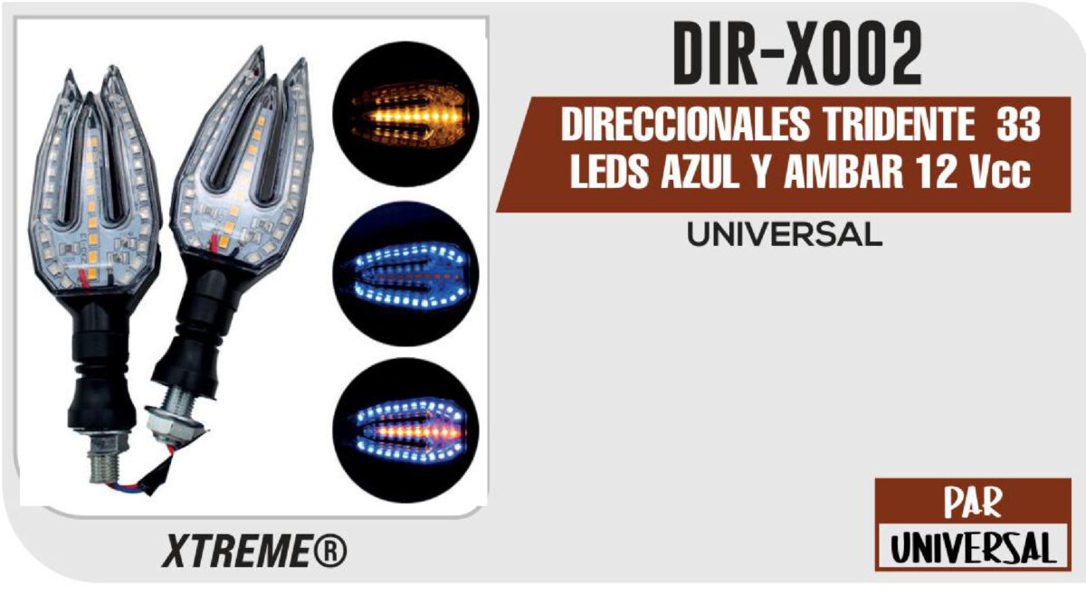 DIRECCIONALES TRIDENTE 33 LEDS AZUL Y VERDE 12Vcc