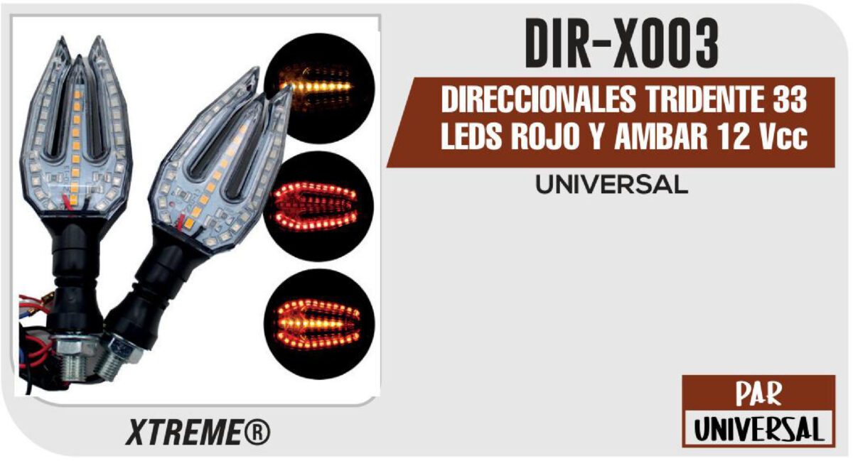 DIRECCIONALES TRIDENTE 33 LEDS ROJO Y AMBAR 12Vcc
