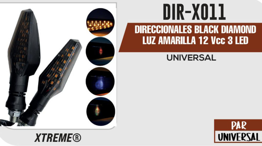 DIRECCIONALES BLACK DIAMOND LUZ AMARILLA 12Vcc 3 LED POSTERIOR BASE GOMA
