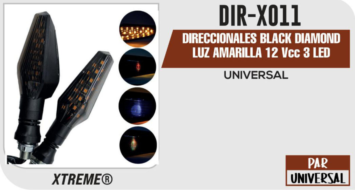 DIRECCIONALES BLACK DIAMOND LUZ AMARILLA 12Vcc 3 LED POSTERIOR BASE GOMA