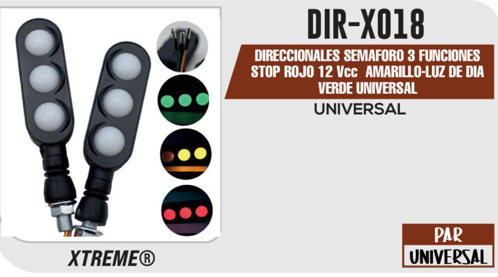 DIRECCIONALES SEMAFORO 3 FUNCIONES STOP ROJO 12Vcc AMARILLO-LUZ DE DIA VERDE UNIVERSAL