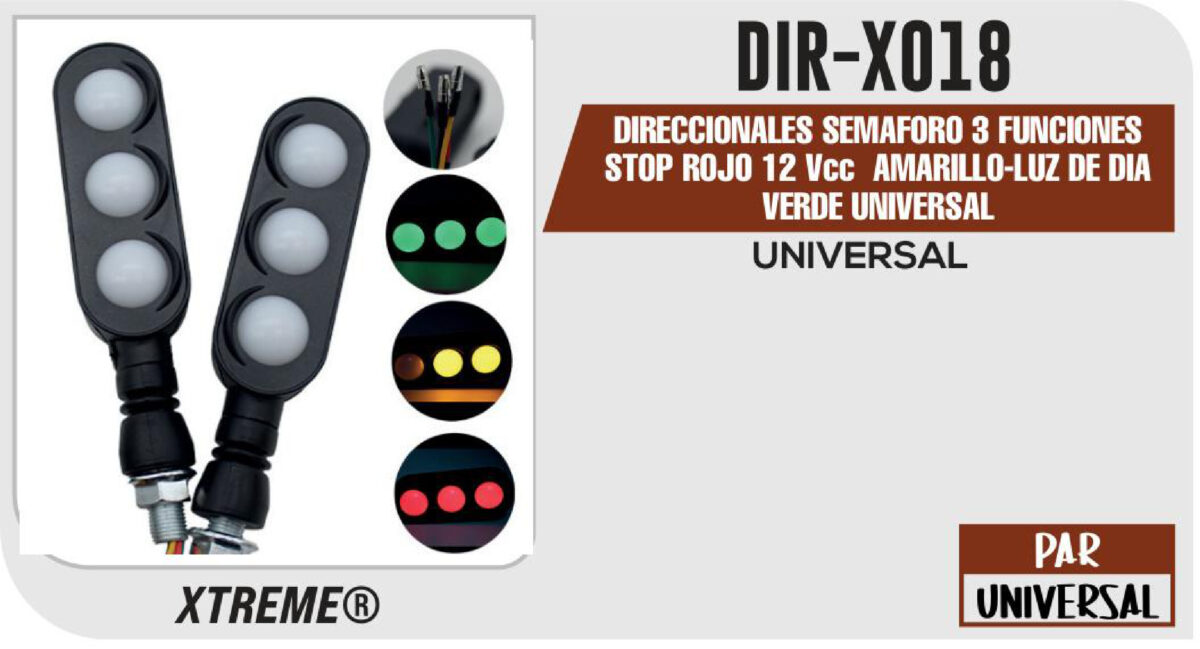 DIRECCIONALES SEMAFORO 3 FUNCIONES STOP ROJO 12Vcc AMARILLO-LUZ DE DIA VERDE UNIVERSAL