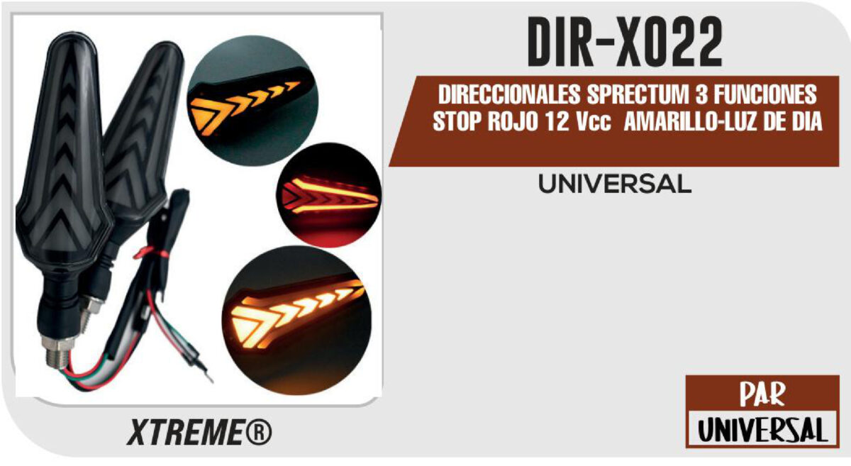 DIRECCIONALES SPRECTUM 3 FUNCIONES STOP ROJO 12Vcc AMARILLO-LUZ DE DIA BLANCO