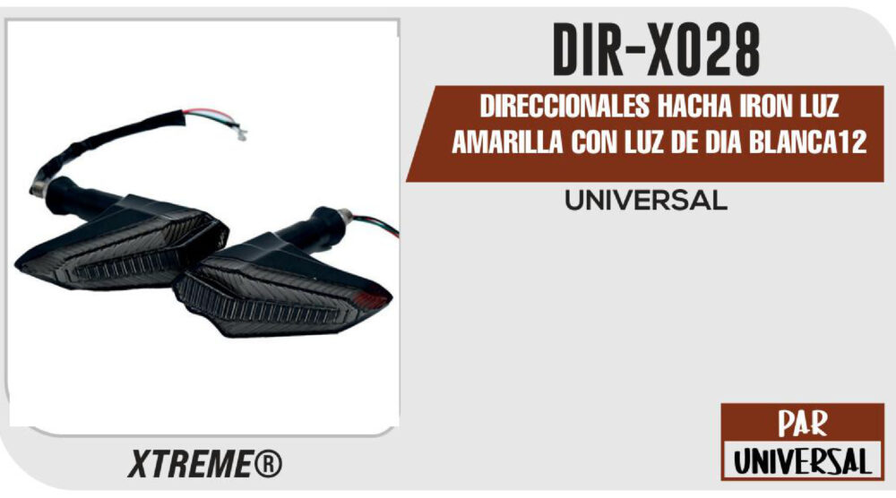 DIRECCIONALES HACHA IRON LUZ AMARILLA CON LUZ DE DIA BLANCA 12Vcc BASE GOMA