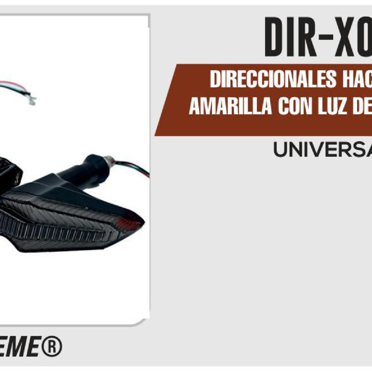 DIRECCIONALES HACHA IRON LUZ AMARILLA CON LUZ DE DIA BLANCA 12Vcc BASE GOMA