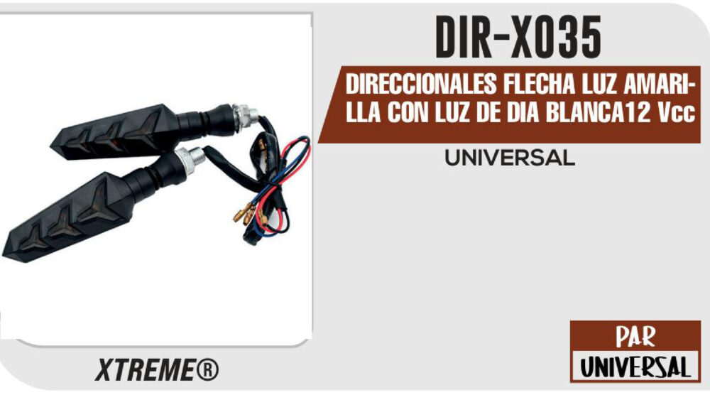 DIRECCIONALES FLECHA LUZ AMARILLA CON LUZ DE DIA BLANCA 12Vcc BASE GOMA