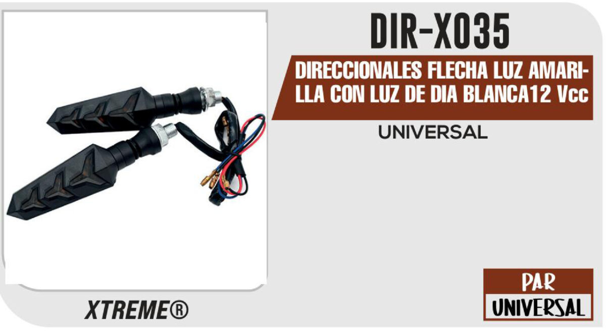 DIRECCIONALES FLECHA LUZ AMARILLA CON LUZ DE DIA BLANCA 12Vcc BASE GOMA