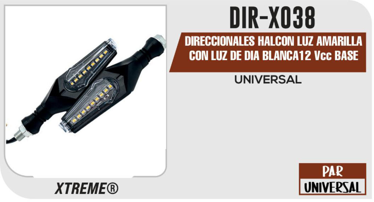 DIRECCIONALES HALCON LUZ AMARILLA CON LUZ DE DIA BLANCA 12Vcc BASE GOMA