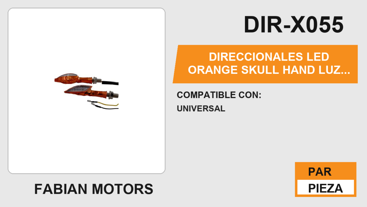 DIRECCIONALES LED ORANGE SKULL HAND LUZ AMBAR 12Vcc
