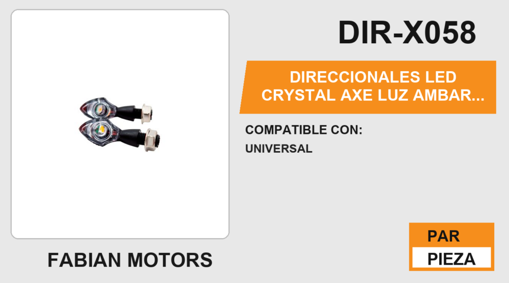 DIRECCIONALES LED CRYSTAL AXE LUZ AMBAR 12Vcc