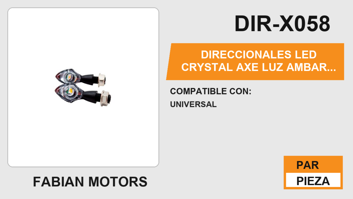 DIRECCIONALES LED CRYSTAL AXE LUZ AMBAR 12Vcc