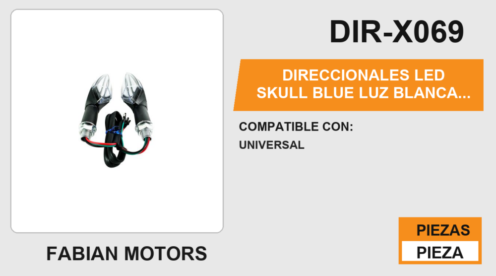 DIRECCIONALES LED SKULL BLUE LUZ BLANCA CON LUZ AZUL Y SEC AMBAR 12 Vcc