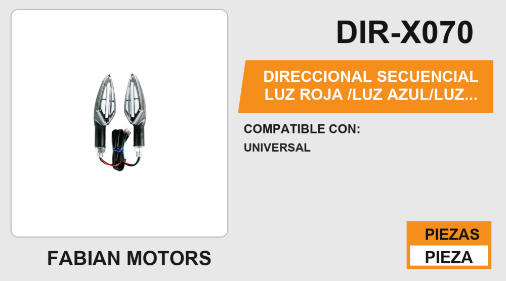 DIRECCIONAL SECUENCIAL LUZ ROJA /LUZ AZUL/LUZ AMARILLO  12 Vcc