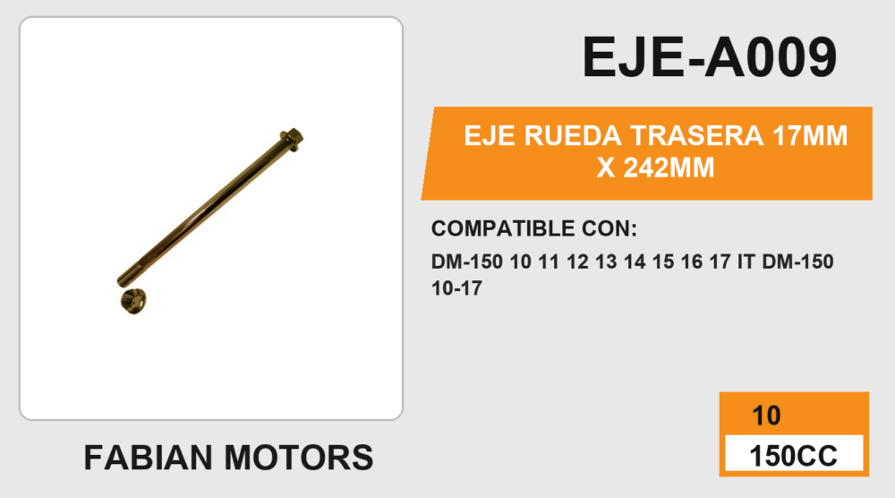 EJE RUEDA TRASERA 17mm X 242mm
