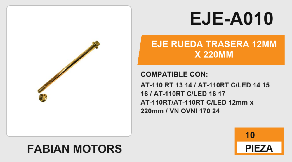 EJE RUEDA TRASERA 12mm x 220mm