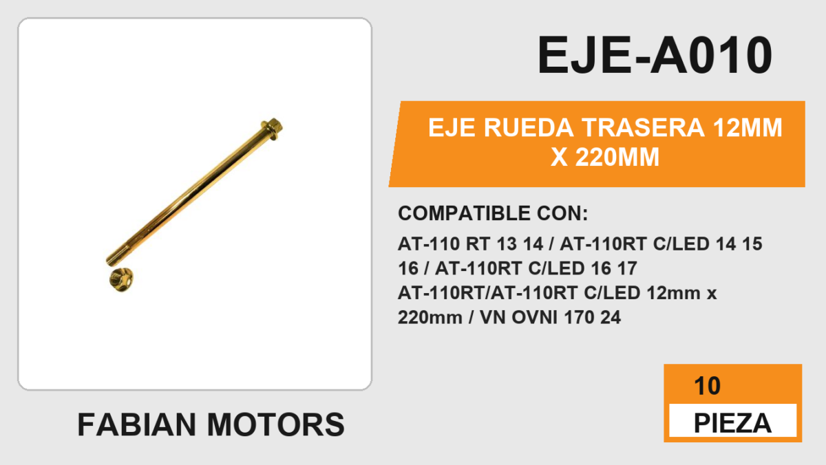 EJE RUEDA TRASERA 12mm x 220mm
