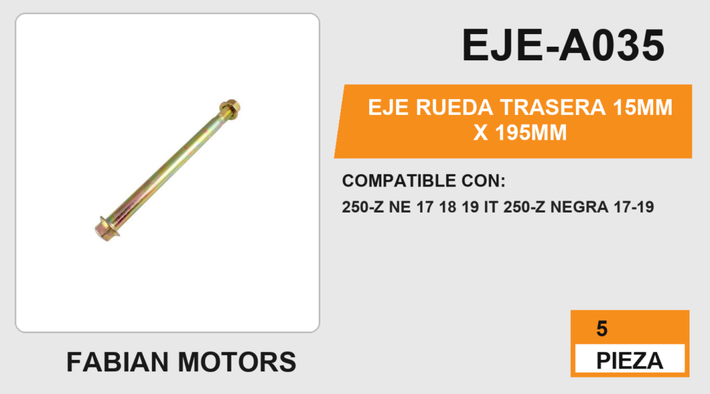 EJE RUEDA TRASERA 15mm x 195mm