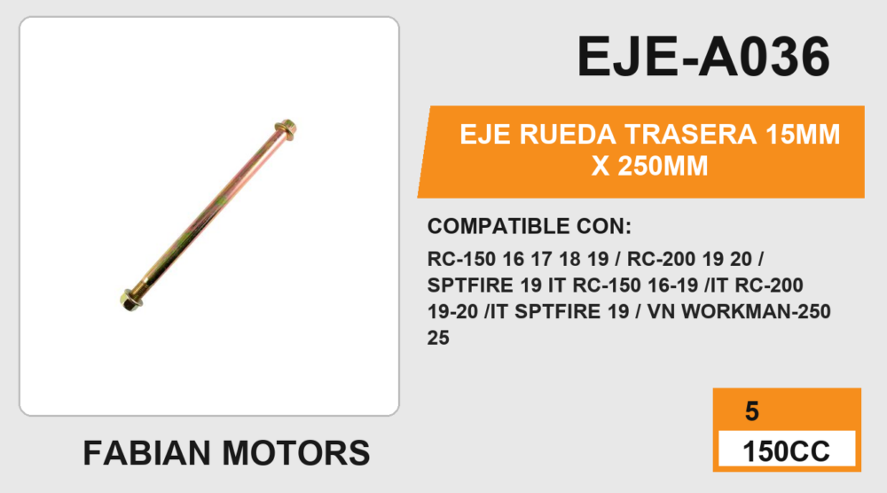 EJE RUEDA TRASERA 15mm x 250mm