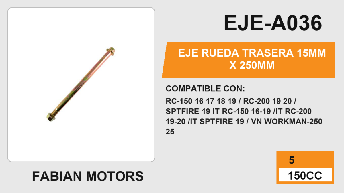 EJE RUEDA TRASERA 15mm x 250mm