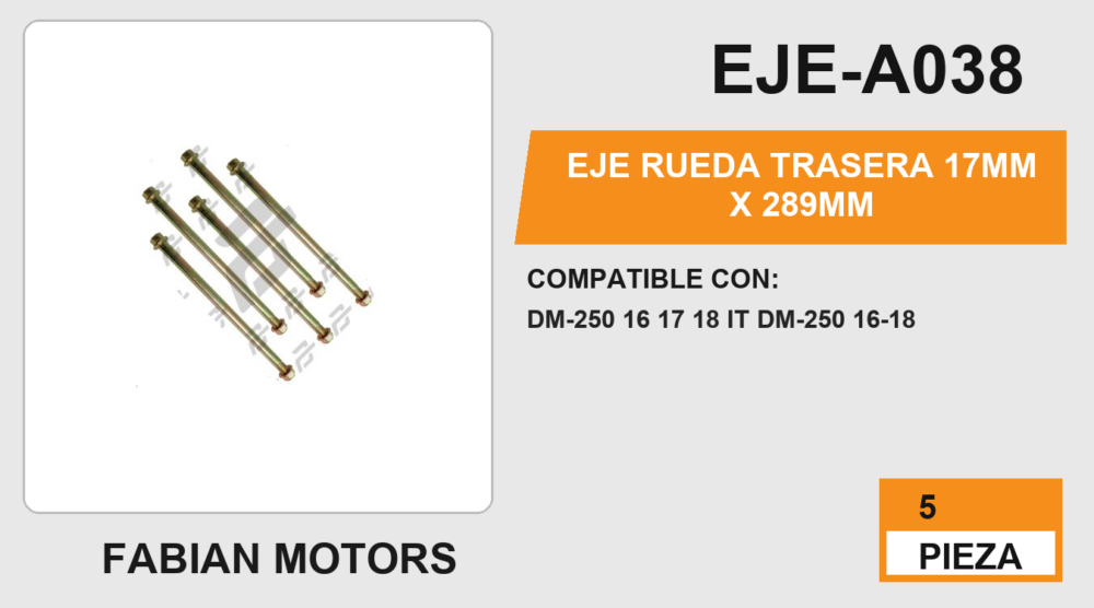 EJE RUEDA TRASERA 17mm x 289mm