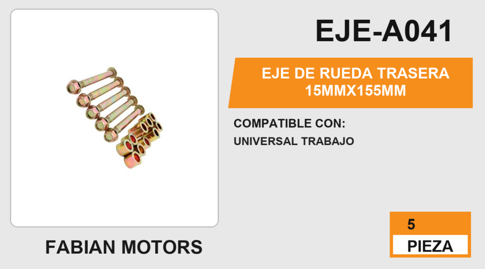 EJE DE RUEDA TRASERA 15mmX155mm